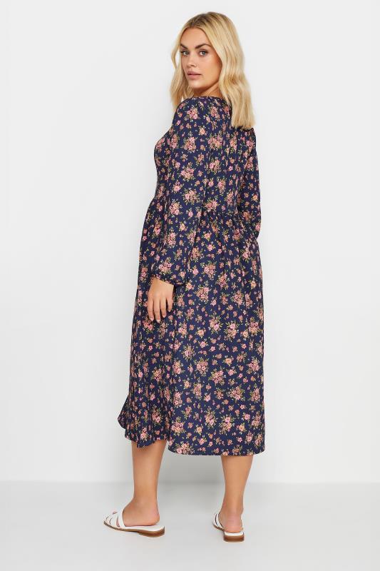 YOURS Plus Size Navy Blue Floral Print Textured Midaxi Dress | Yours Clothing 3