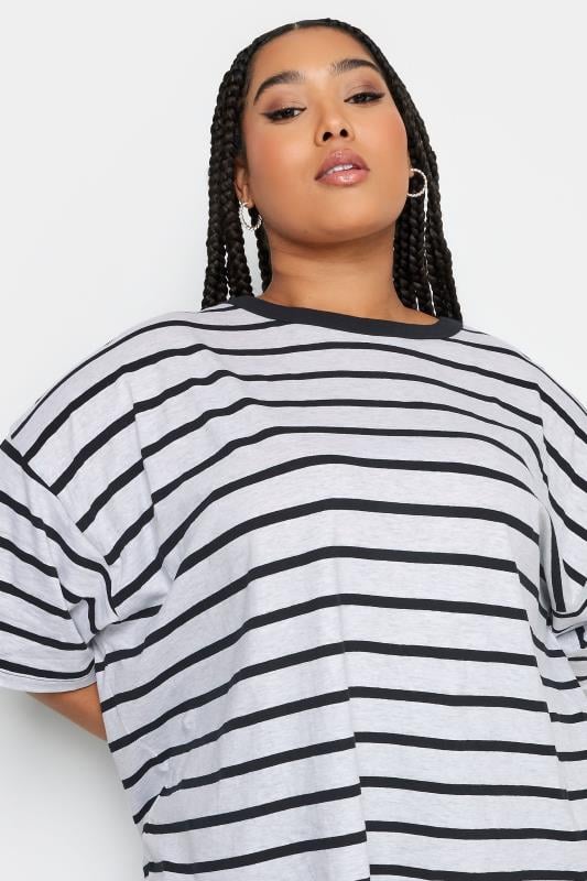 YOURS Plus Size Light Grey Stripe Oversized Boxy T-Shirt | Yours Clothing 4