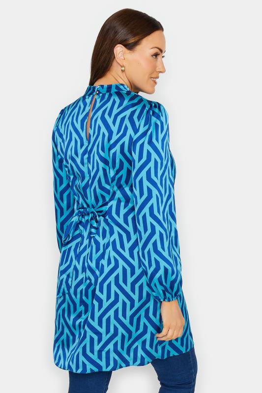 M&Co Blue Geometric Print Satin Tunic Blouse | M&Co  3