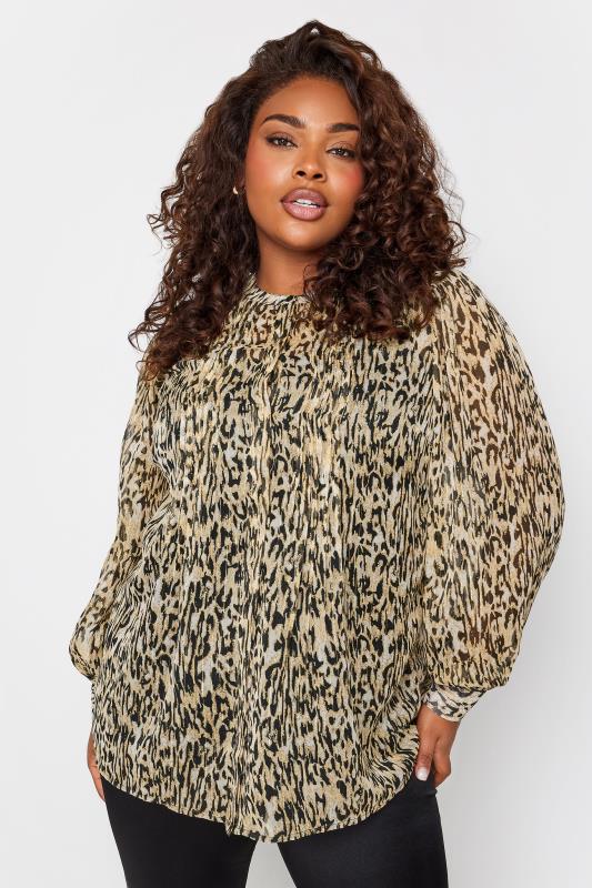 YOURS Plus Size Beige Brown Leopard Print Chiffon Blouse | Yours Clothing 1