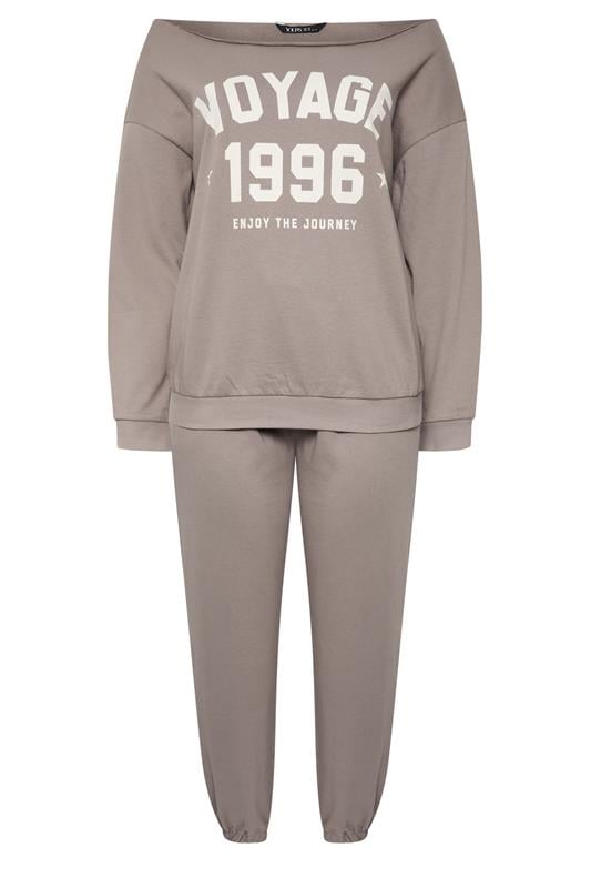 YOURS Plus Size Brown 'Voyage' Off-Shoulder Sweatshirt & Jogger Set | Yours Clothing 1