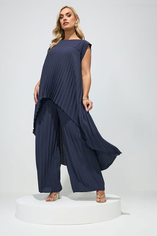YOURS LONDON Curve Navy Blue Pleated Set