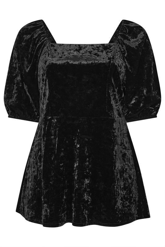 YOURS LONDON Plus Size Black Velvet Square Neck Top | Yours Clothing 5