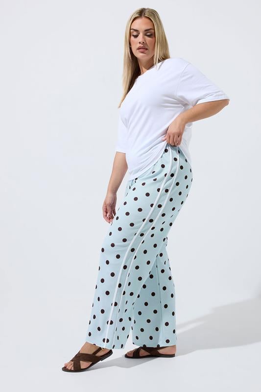 LIMITED COLLECTION Plus Size Blue Polka Dot Side Stripe Trousers | Yours Clothing 2
