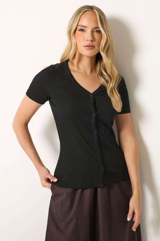 LTS Tall Black Button Ribbed T-Shirt