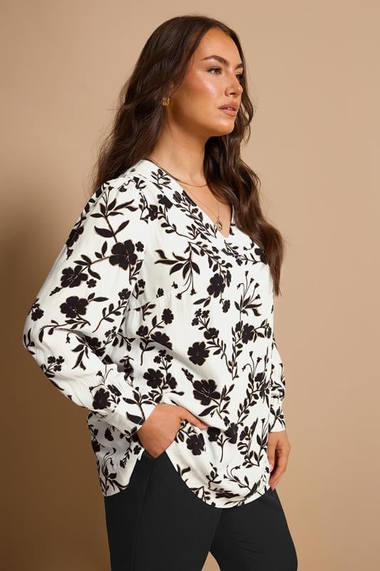 Plus Size  EVANS Curve White Floral Stitch Detail Blouse
