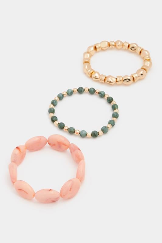 YOURSET 3 PACK Gold Tone Stretch Bead Bracelet Set | Yours Clothing 1