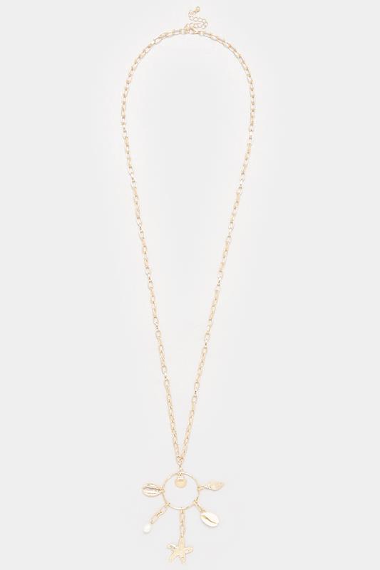 Gold Tone Shell & Starfish Pendant Long Necklace | Yours Clothing 2
