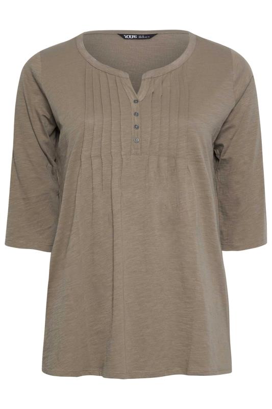 YOURS Plus Size Brown Pintuck Henley T-Shirt | Yours Clothing 5