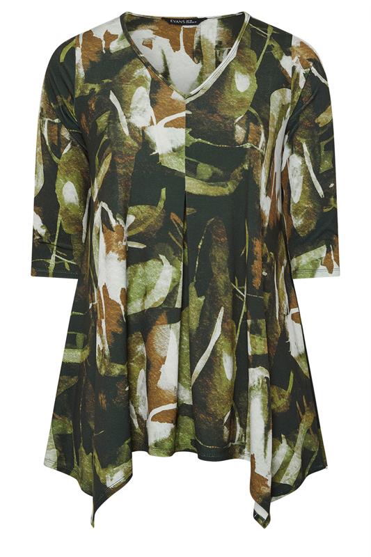 EVANS Plus Size Green Smudge Print Hanky Hem Top | Evans  1