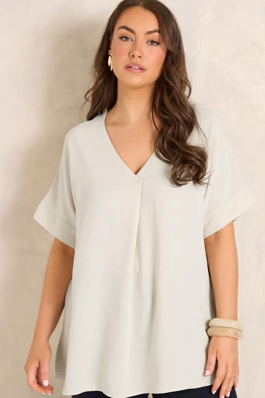  EVANS Curve Ecru White Front Pleat Blouse