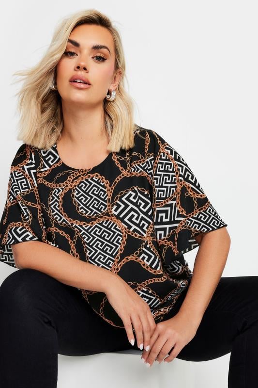 Plus Size  YOURS Curve Black Chain Print Blouse