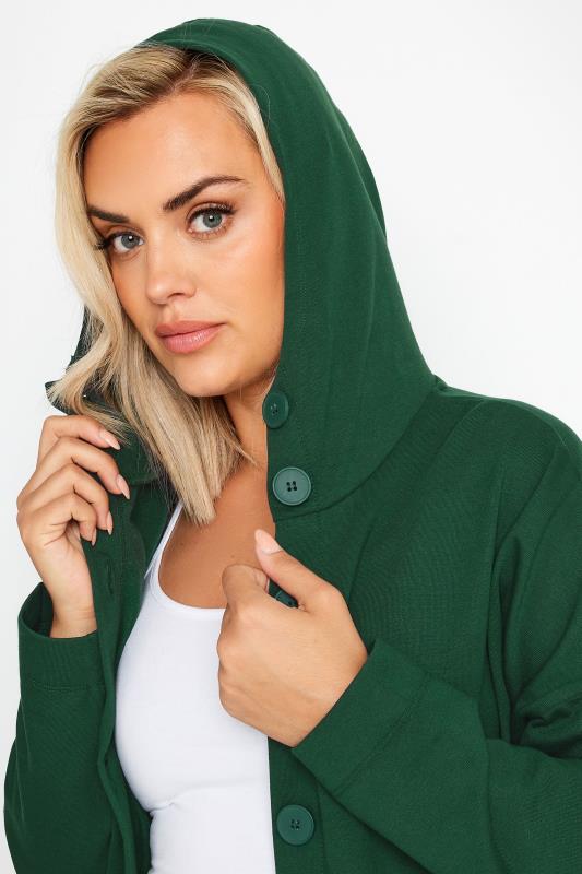 YOURS Plus Size Green Button Through Hooded Maxi Jacket | Yours Clothing 4