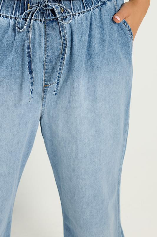 YOURS Plus Size Mid Blue Drawstring Wide Leg Jeans | Yours Clothing 4