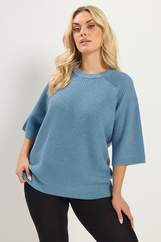 YOURS Plus Size Denim Blue Knitted Jumper | Yours Clothing 1