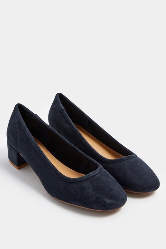 LTS Navy Blue Block Heel Ballerina Pumps