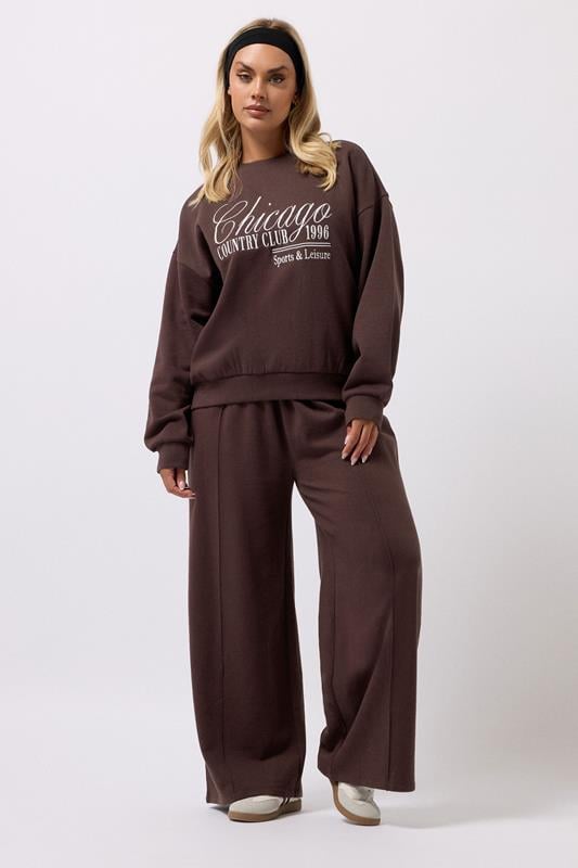 YOURS Plus Size Brown 'Chicago' Slogan Sweatshirt | Yours Clothing  2