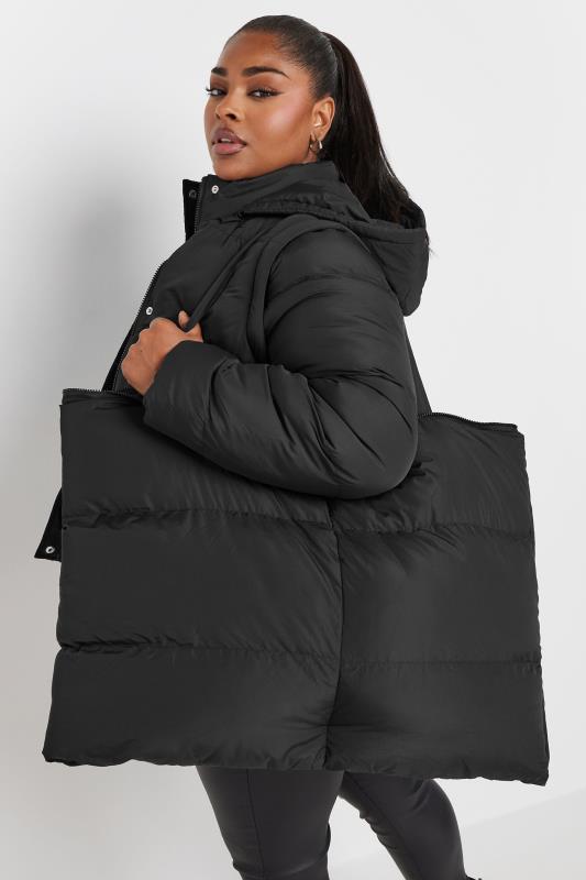 YOURS Curve Black 5-In-1 Padded Longline Puffer Coat | Yours Clothing 7