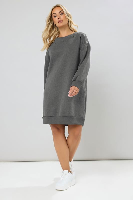  YOURS Curve Grey Eyelet Sweatshirt Dress