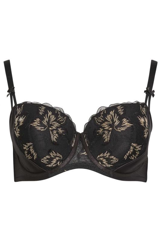 YOURS Plus Size Black Lace Embroidered Padded Balcony Bra | Yours Clothing 6