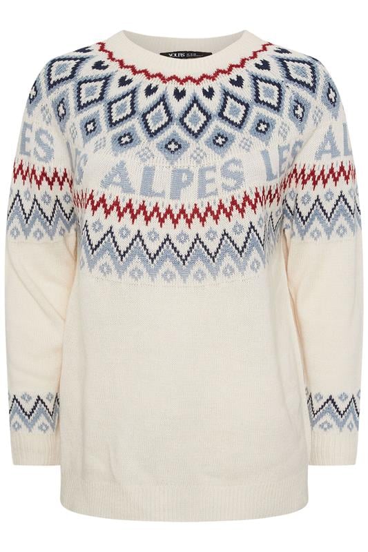 YOURS Plus Size Ivory White Fairisle 'Les Alpes' Knitted Jumper | Yours Clothing 6
