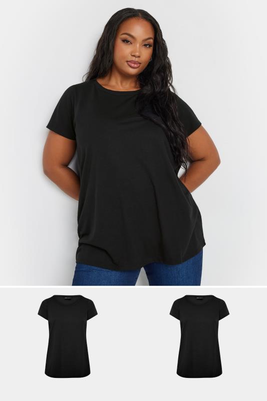 YOURS 2 PACK Plus Size Black Core T-Shirts | Yours Clothing 1