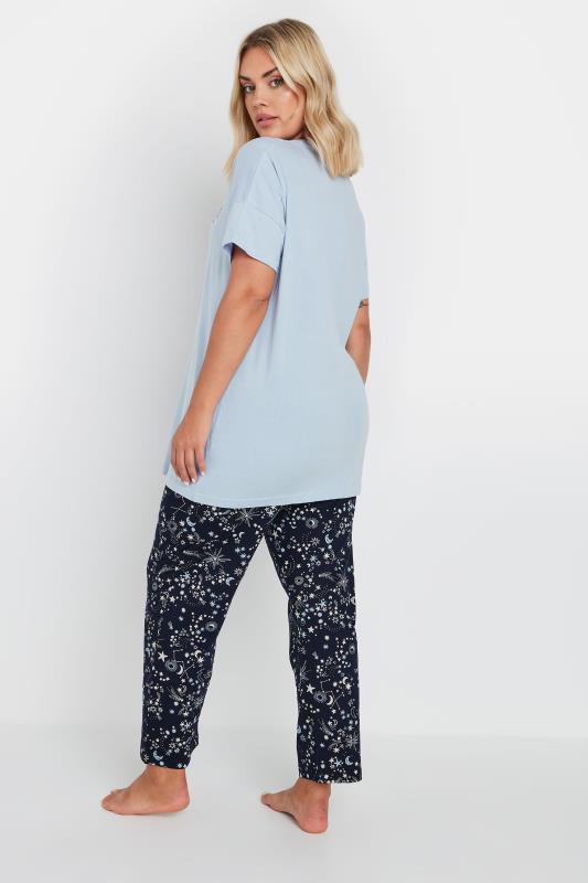 YOURS Plus Size Blue 'Starry Night' Star Print Wide Leg Pyjama Set | Yours Clothing 3