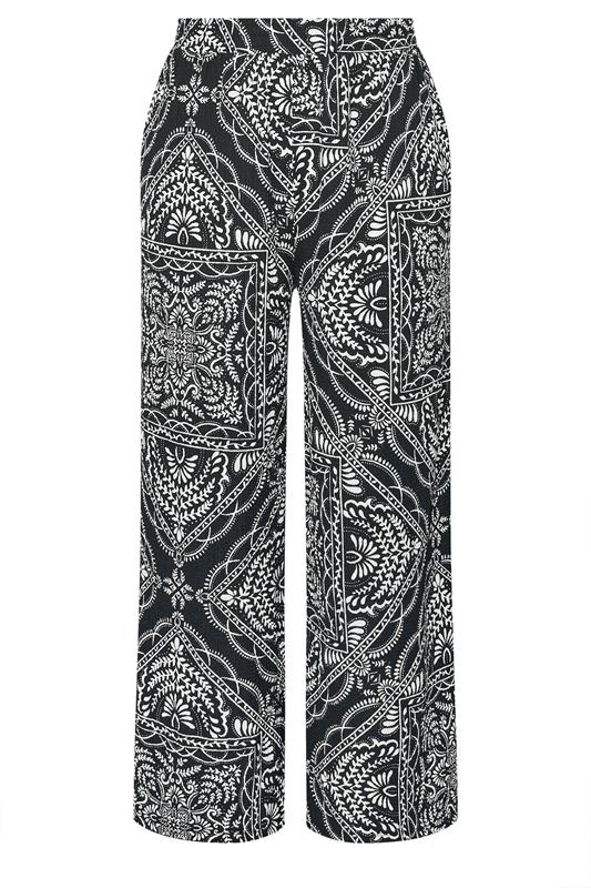 YOURS Plus Size Black Bandana Print Textured Wide Leg Trousers | Yours Clothing 5