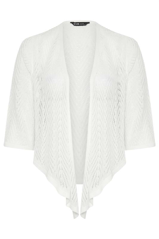 YOURS Plus Size White Pointelle Waterfall Cardigan | Yours Clothing 5