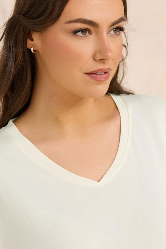 EVANS Plus Size Ivory White V-Neck Modal Rich T-Shirt | Evans 4
