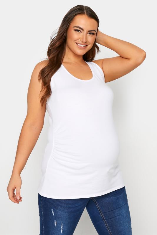 Plus Size BUMP IT UP MATERNITY White Cotton Vest Top | Yours Clothing 1