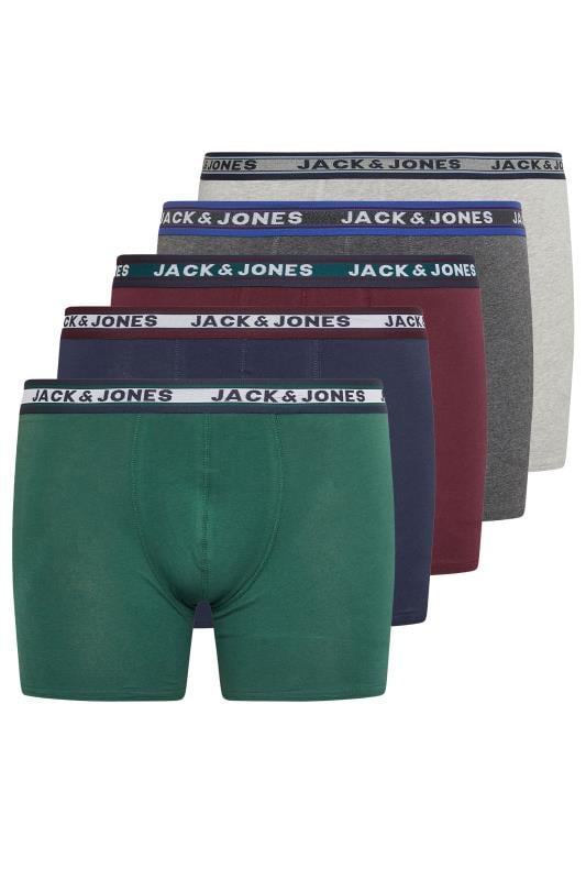 JACK & JONES Big & Tall Green & Grey 5 Pack Trunks