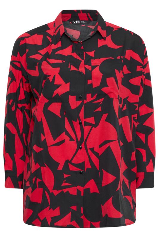 YOURS Plus Size Curve Red & Black Abstract Print Oversized Shirt | Yours Clothing  5