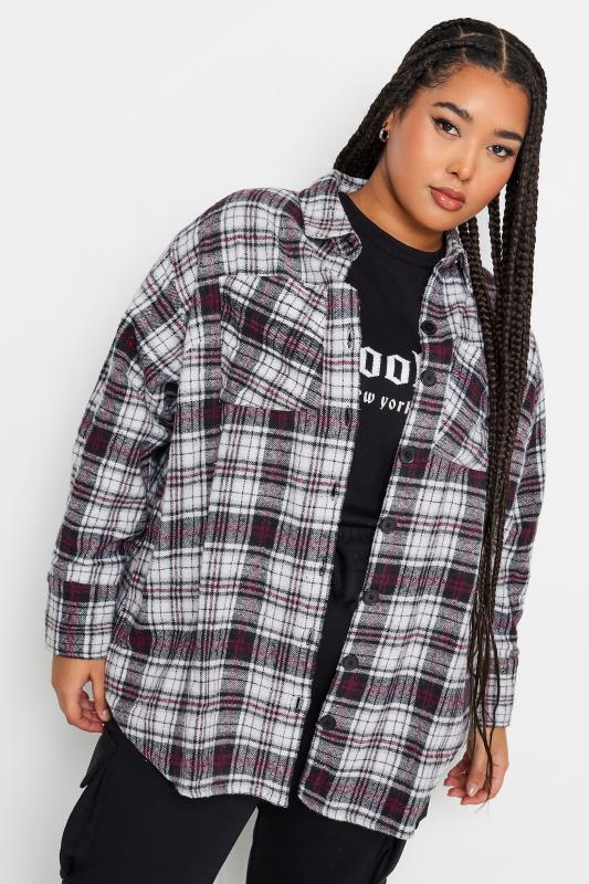 LIMITED COLLECTION Plus Size White & Red Check Print Shacket | Yours Clothing 2