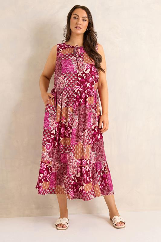  EVANS Curve Orange Paisley Tie Neck Dress