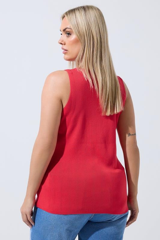 LIMITED COLLECTION Plus Size Red Knitted Waistcoat | Yours Clothing 2