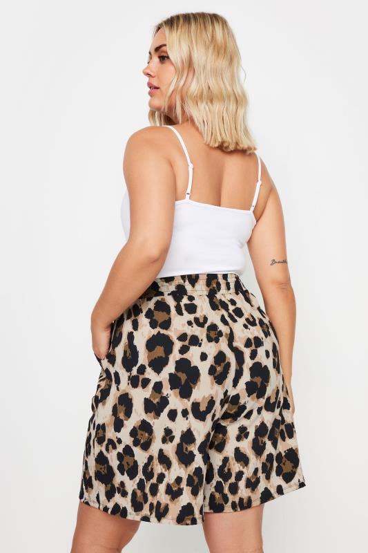 YOURS Plus Size Brown Textured Leopard Print Shorts | Yours Clothing 3