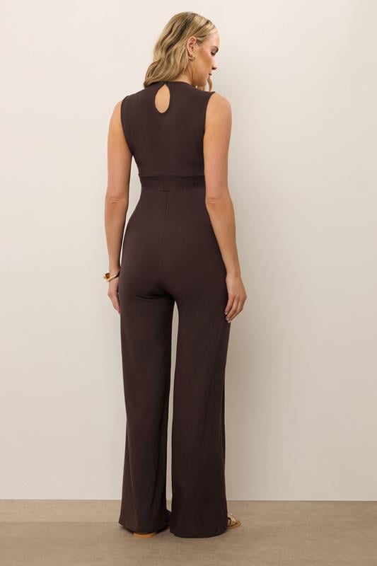 LTS Tall Women's Maternity Brown Shirred Wide Leg Jumpsuit | Long Tall Sally 2