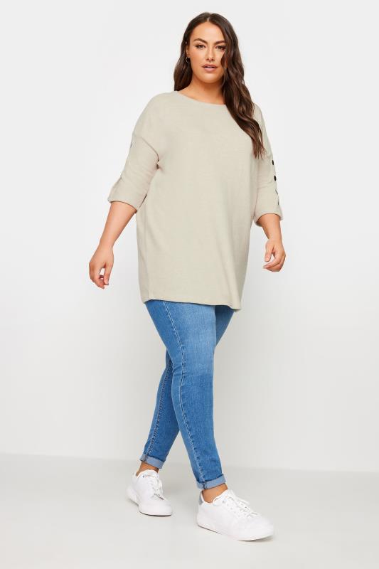 YOURS Plus Size NaturalBrown Soft Touch Button Top | Yours Clothing 2