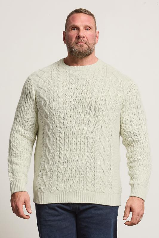 BadRhino Big & Tall Cream Crew Neck Cable Knit Jumper | BadRhino 1