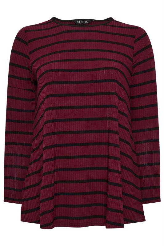 YOURS Plus Size Burgundy Red Stripe Long Sleeve Swing Top | Yours Clothing 5