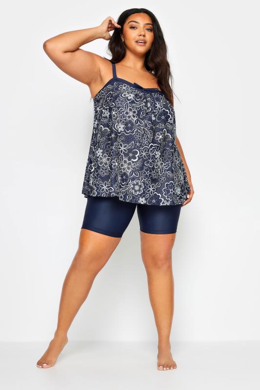 YOURS Plus Size Blue Floral Print A-Line Tankini Top | Yours Clothing 3