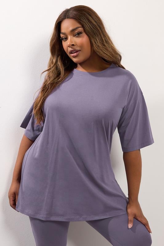 YOURS Plus Size Purple Relaxed Longline T-Shirt | Yours Clothing 1