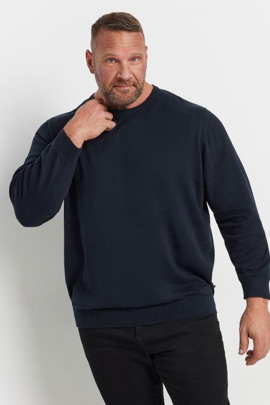 JACK & JONES Big & Tall Navy Blue Crew Neck Fine Knit Jumper