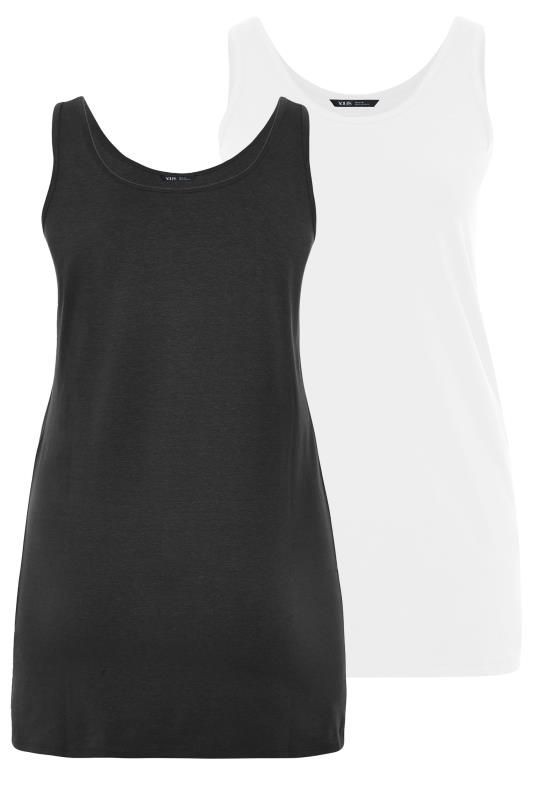 YOURS 2 PACK Plus Size Black & White Longline Vest Tops | Yours Clothing 7