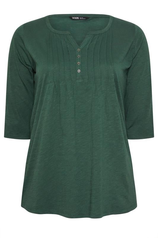 YOURS Plus Size Forest Green Pintuck Henley Top | Yours Clothing 5