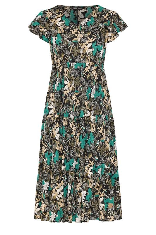 YOURS Plus Size Black & Green Floral Smock Dress | Yours Clothing 5