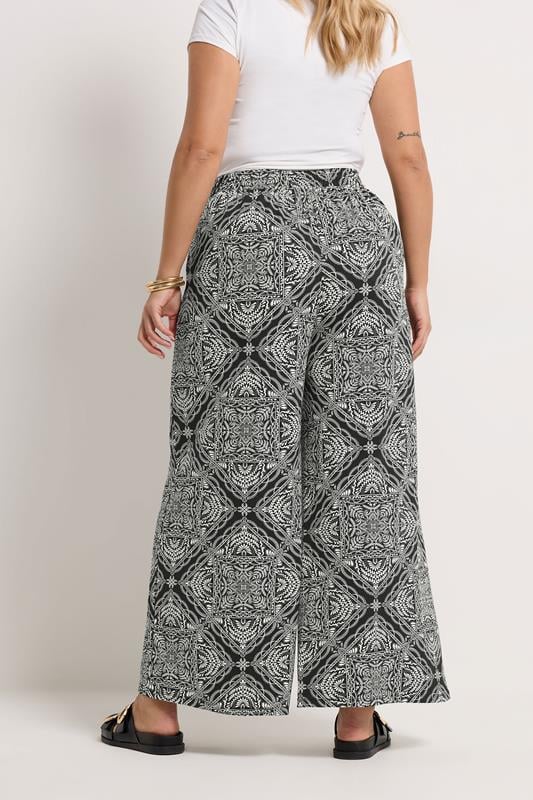 YOURS Plus Size Black Paisley Textured Wide Leg Trousers | Yours Clothing 2