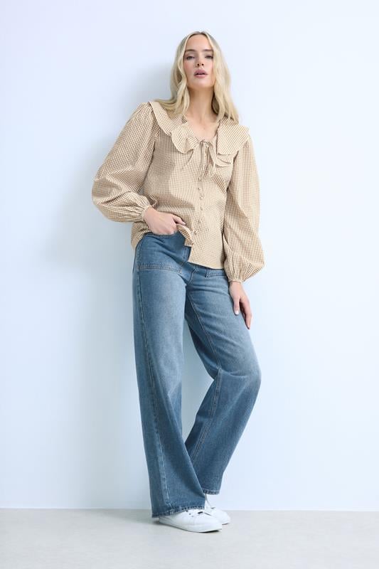 Tall  LTS Tall Brown Cotton Gingham Check Collar Shirt