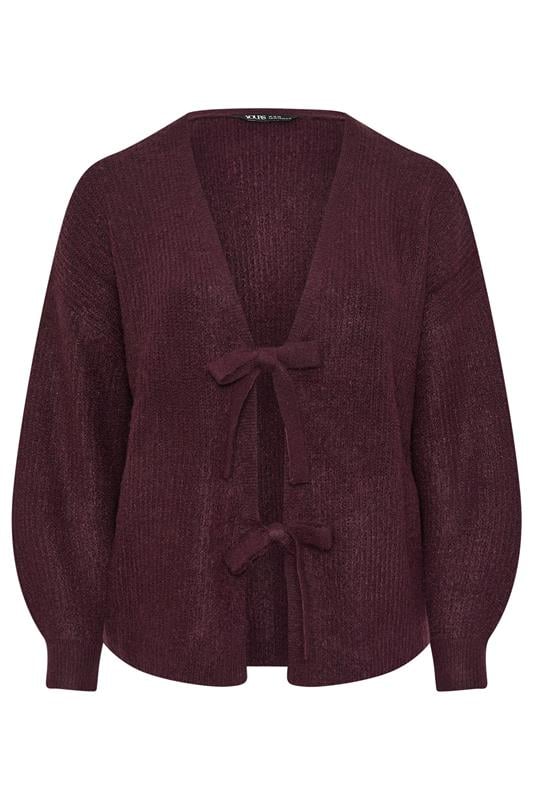 YOURS Plus Size Wine Red Bow Tie Front Cardigan | Yours Clothing 5